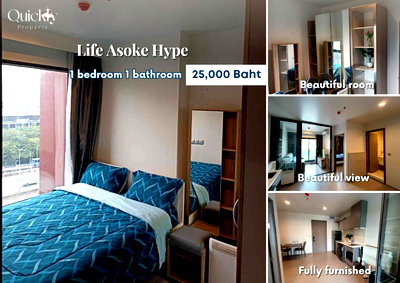 Condos for rent : Life Asoke Hype | Price 25,000 baht | Beautiful room, great view, fully furnished, ready to move in