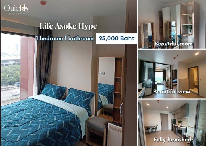 Life Asoke Hype | Price 25,000 baht | Beautiful room, great view, fully furnished, ready to move in