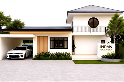 Houses for sale Chonburi : INPAN Pool Villa Pattaya — Luxurious modern European-style pool villa in a prime location in the EEC near Sukhumvit, featuring a private pool.