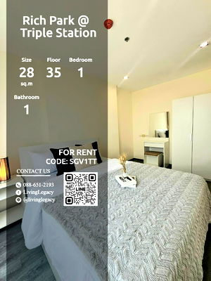 Condos for rent : SGV1TT Condo For Rent Rich Park @ Triple Station 28 Sq.M. Floor 35 line id : @livinglegacy