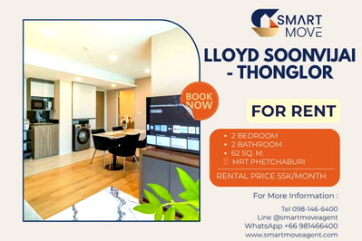 Condos for rent : Rent ! FREE WIFI ! combine room, Parking rights for 2 cars! Code C20240900074..LLOYD Soonvijai-Thonglor, 2 bed, 2 bath, furnished, ready to move in 