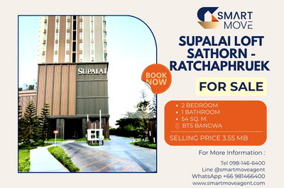 ขายคอนโด : 🔥 สำหรับขาย !! 🔥 Code C20240201766..........Supalai Loft Sathorn - Ratchaphruek, 2 ห้องนอน, 1 ห้องน้ำ, ชั้นสูง 20++, ตกแต่งบางส่วน, ราคาพิเศษ!!📣📣