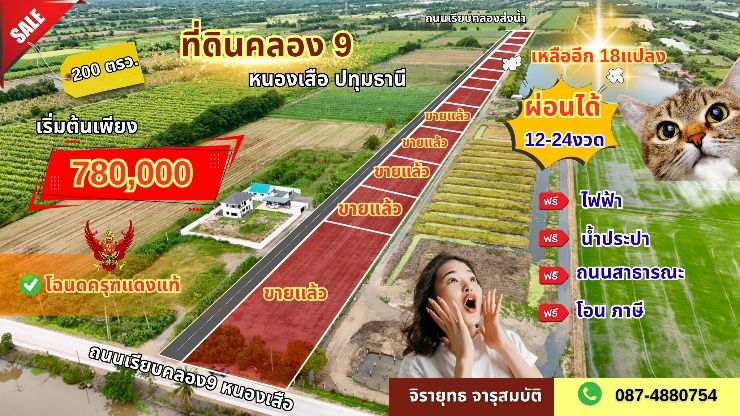 รูป ที่ดินคลอง9หนองเสือ ปทุมธานี ผ่อนสดได้ - รูปที่ 1/5