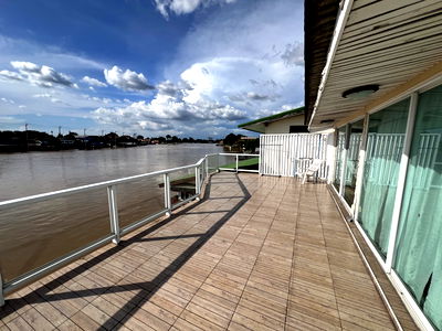 เช่าบ้านเดี่ยว ม.สุโขทัยธรรมาธิราช : ให้ เช่าบ้าน 2ชั้น ติดแม่น้ำเจ้าพระยา บรรยากาศดี วิวเจดีย์เอียง  ปากเกร็ด