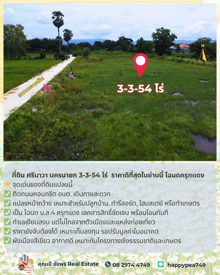 รูป 🚨 ขายที่ดิน ศรีนาวา นครนายก 3-3-54 ไร่ | ติดถนนคอนกรีต | ราคาดีที่สุดในย่านนี้ โฉนดครุฑแดง | พร้อมโอน - รูปที่ 11/25