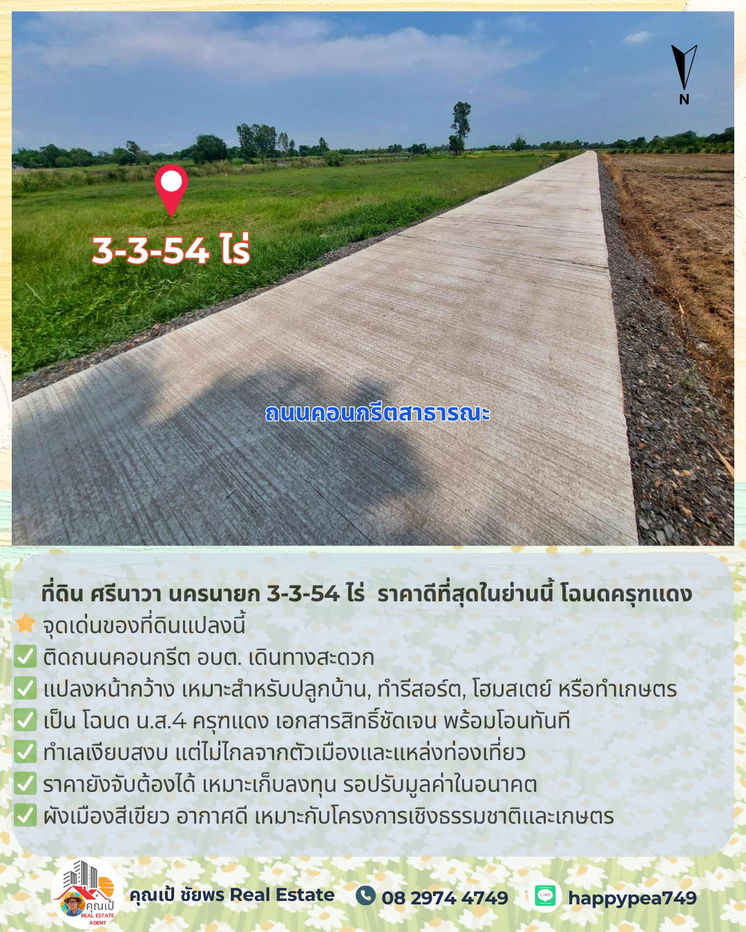 รูป 🚨 ขายที่ดิน ศรีนาวา นครนายก 3-3-54 ไร่ | ติดถนนคอนกรีต | ราคาดีที่สุดในย่านนี้ โฉนดครุฑแดง | พร้อมโอน - รูปที่ 15/25