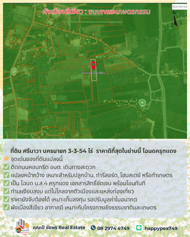 รูป 🚨 ขายที่ดิน ศรีนาวา นครนายก 3-3-54 ไร่ | ติดถนนคอนกรีต | ราคาดีที่สุดในย่านนี้ โฉนดครุฑแดง | พร้อมโอน - รูปที่ 23/25