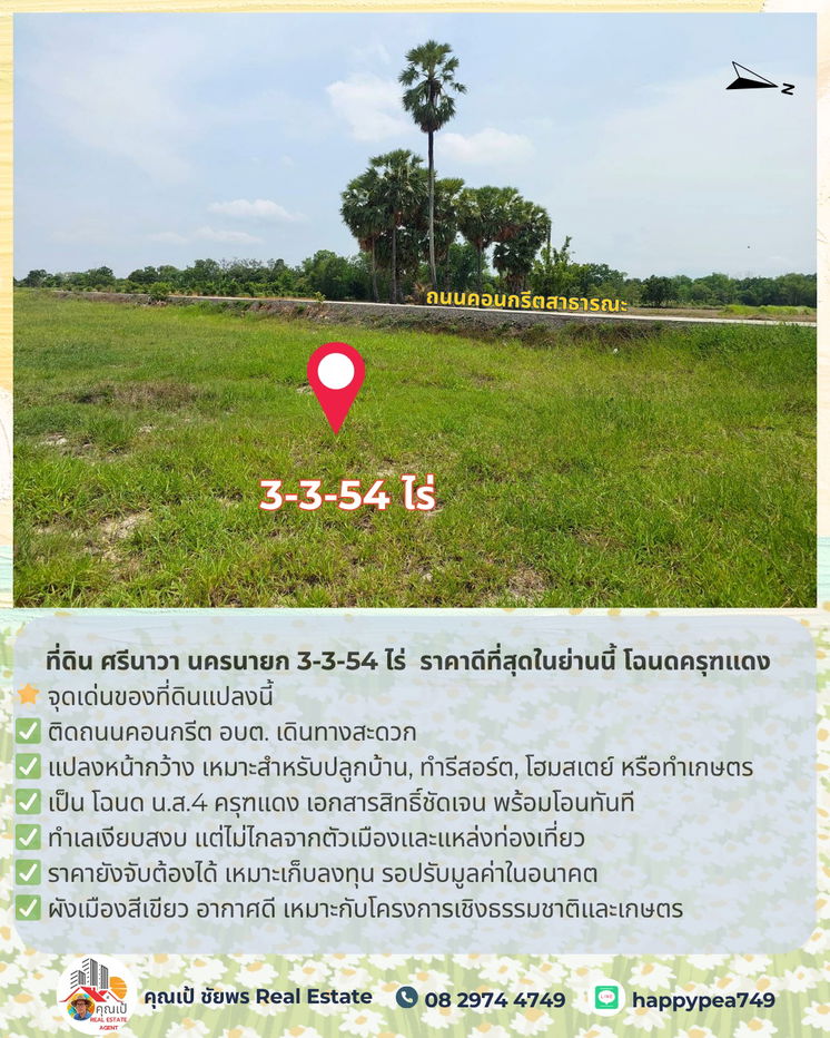 รูป 🚨 ขายที่ดิน ศรีนาวา นครนายก 3-3-54 ไร่ | ติดถนนคอนกรีต | ราคาดีที่สุดในย่านนี้ โฉนดครุฑแดง | พร้อมโอน - รูปที่ 13/25
