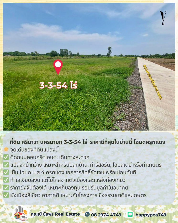 รูป 🚨 ขายที่ดิน ศรีนาวา นครนายก 3-3-54 ไร่ | ติดถนนคอนกรีต | ราคาดีที่สุดในย่านนี้ โฉนดครุฑแดง | พร้อมโอน - รูปที่ 14/25