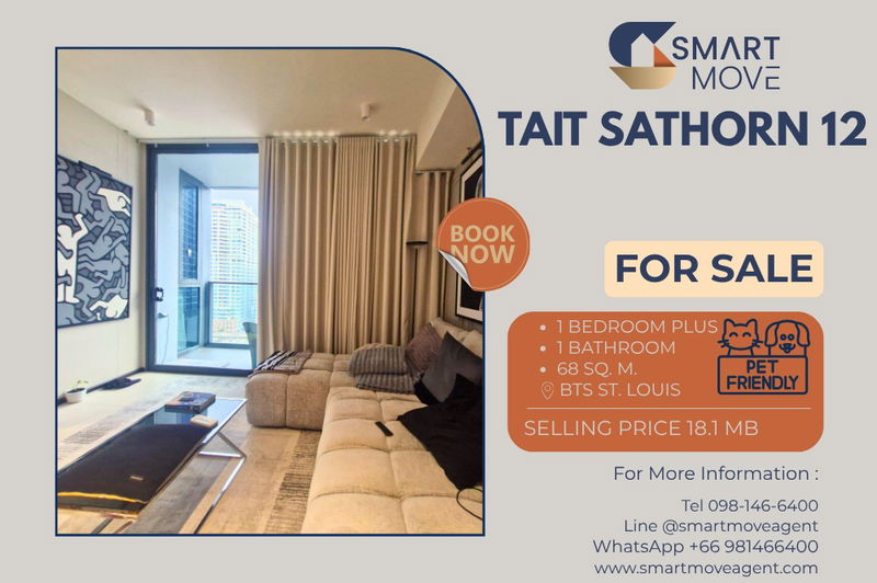 Condos for sale : For Sale ! Pet friendly! high floor, South Facing, Modern/Minimalist style! Code C20251100004..Tait Sathorn 12, 1 bed Plus, 1 bath, Special Deal!