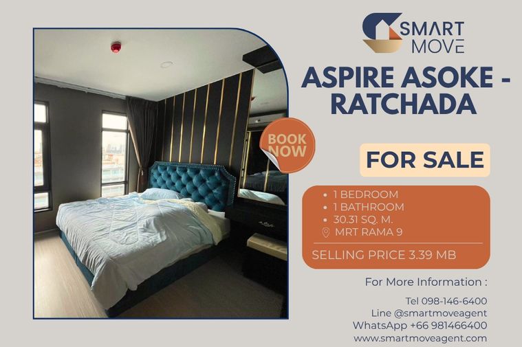 🔥 For Sale !! Digital door lock, Good location!! 🔥 Code C20251100006...Aspire Asoke - Ratchada, 1 bedroom, 1 bathroom, furnished, Special Deal!!📣📣