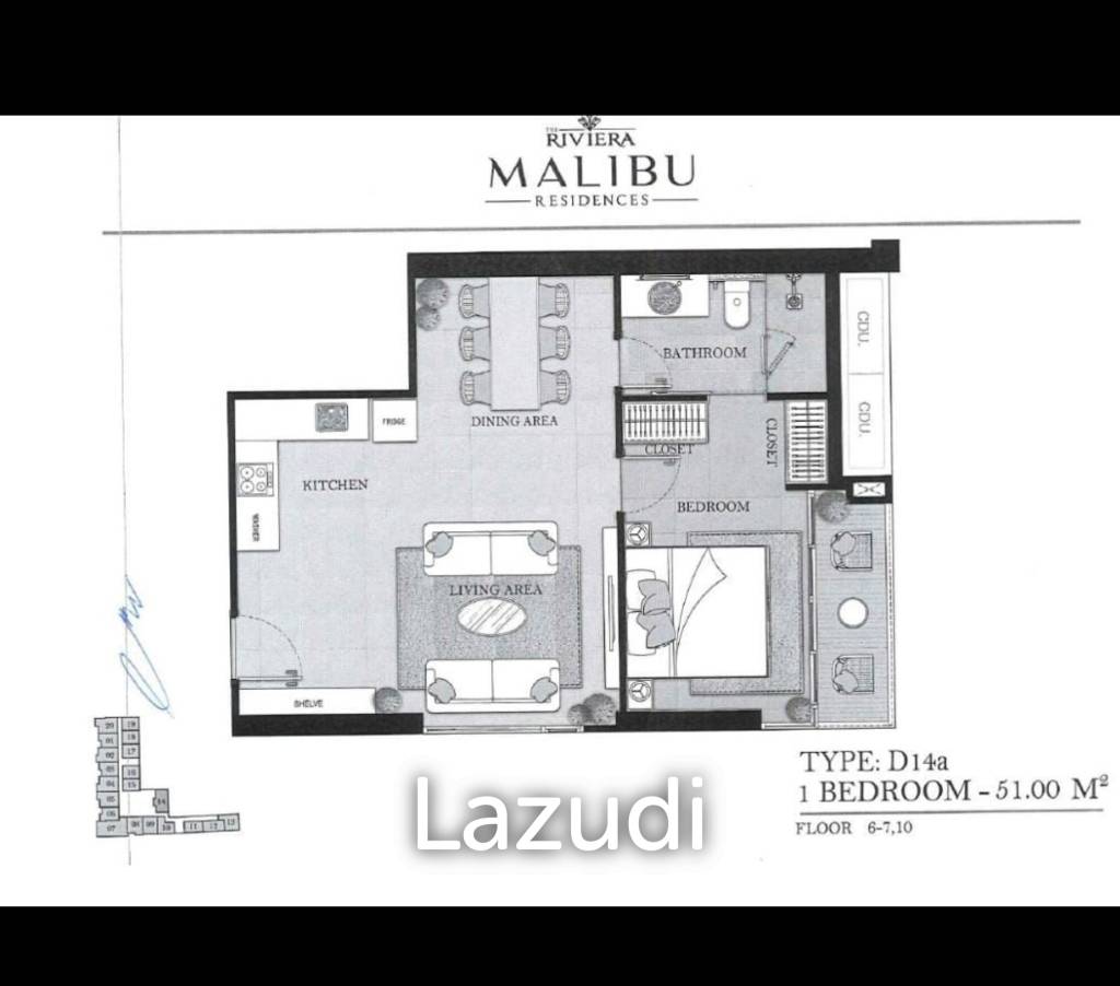 รูป 1 ห้องนอน 1 ห้องน้ำ 51 ตรม เดอะ ริเวียร่า มาลิบู - รูปที่ 15/15