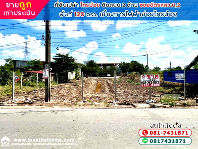 ขายที่ดิน : ขายที่ดินเปล่า ไทรน้อย พื้นที่ 120 ตรว. ซอยฉัตรหลวง1 ,2 ขายถูกที่สุดต่ำกว่าราคาประเมิน เยื้องการไฟฟ้าย่อยไทรน้อย