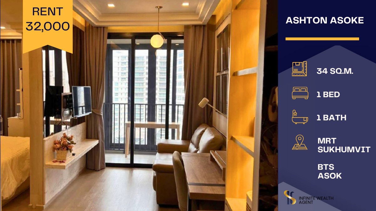 picture Newly renovated unit at Ashton Asoke! 🛠️✨ East-facing with a beautiful Asoke city view 🌇☀️For rent at only 32,000 THB/month! 🔑💙 - 1/8