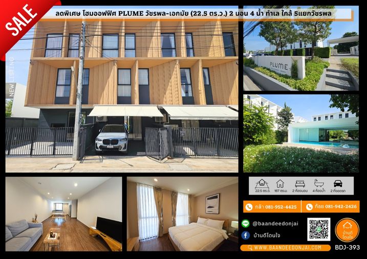 ขายโฮมออฟฟิศ Plume Watcharaphon-Ekkamai (22.5 ตร.ว.) ใกล้ 5แยกวัชรพล ตกแต่งพร้อมอยู่