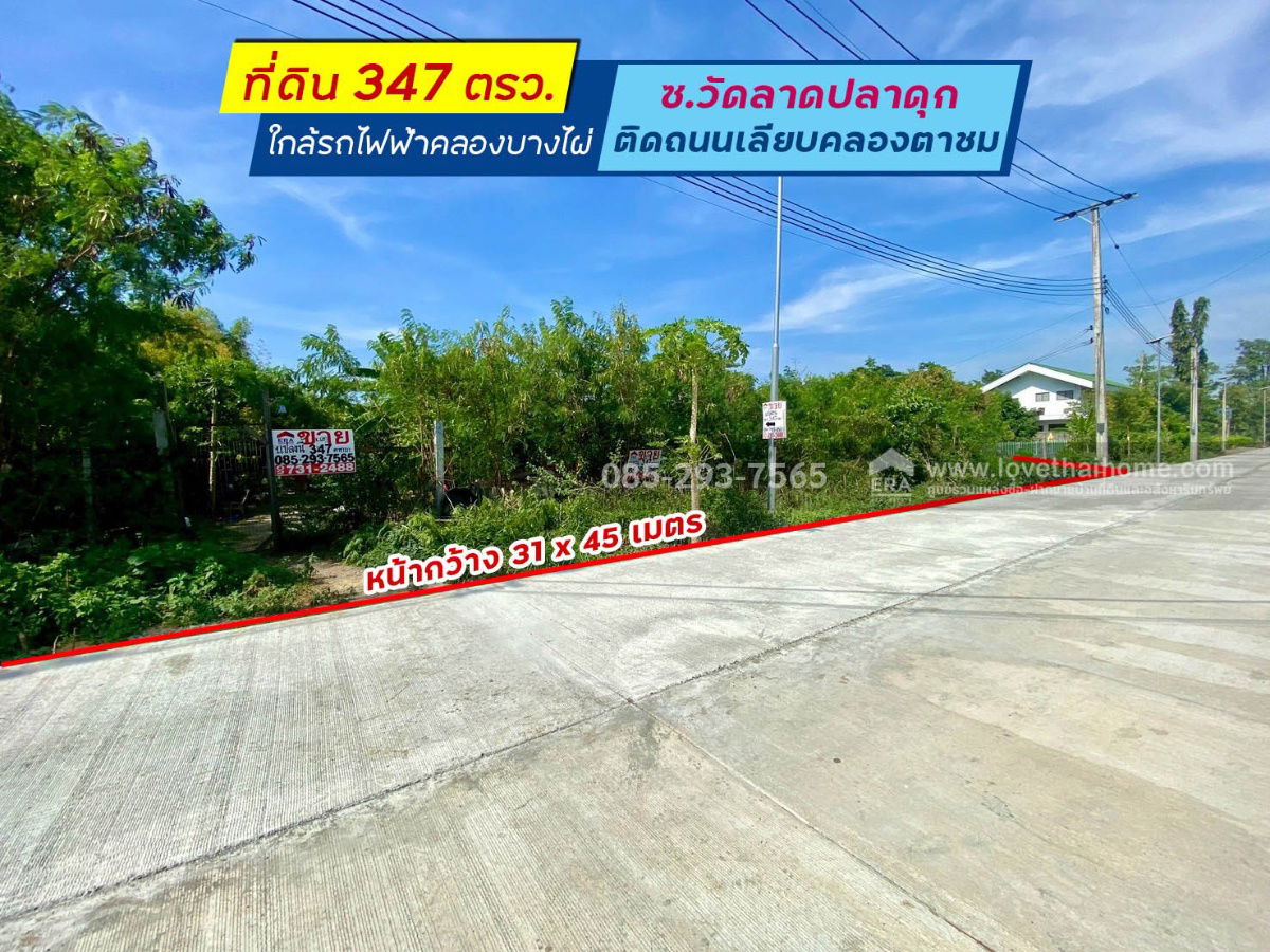 รูป ขายที่ดิน ซอยวัดลาดปลาดุก ติดถนนเลียบคลองตาชม พื้นที่ 347 ตารางวา ทำเลดี ใกล้รถไฟฟ้าคลองบางไผ่ - รูปที่ 1/1