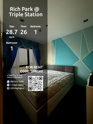 Condos for rent : SIIH3X Condo For Rent Rich Park @ Triple Station 36 Sq.M. Floor 26 line id : @livinglegacy