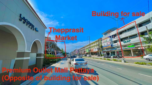2 units of 3.5-story commercial buildings,opposite of Outlet Mall Pattaya and Thepprasit Market.Parking available on both rode sides.Near Sukhumvit Rd
