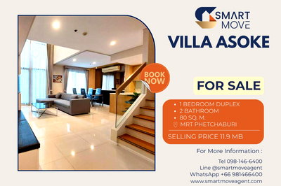 Condos for sale Din Daeng Road : Sell with tenant !!  Code C20250800009..........Villa Asoke, 1 bedroom, 1 bathroom Duplex, furnished