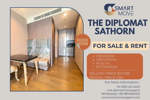 🔥 For Sale  !! 🔥 Code C20221201577...The Diplomat Sathorn, 1 bed, 1 bath, North Facing, high floor 14++, furnished, ready to move in, SELL AT LOSS!!