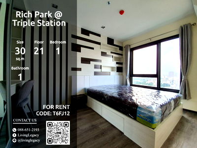 คอนโดให้เช่า : T6FJ12 ให้เช่าคอนโด Rich Park @ Triple Station 30 ตร.ม. ชั้น 21 line id : @livinglegacy