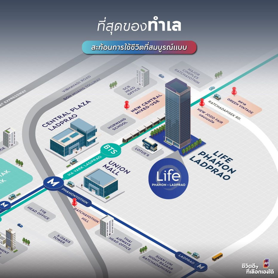 picture Life Phahon Ladprao Condo for rent 2 beds Fully Furnished all electric appliances   - 9/10