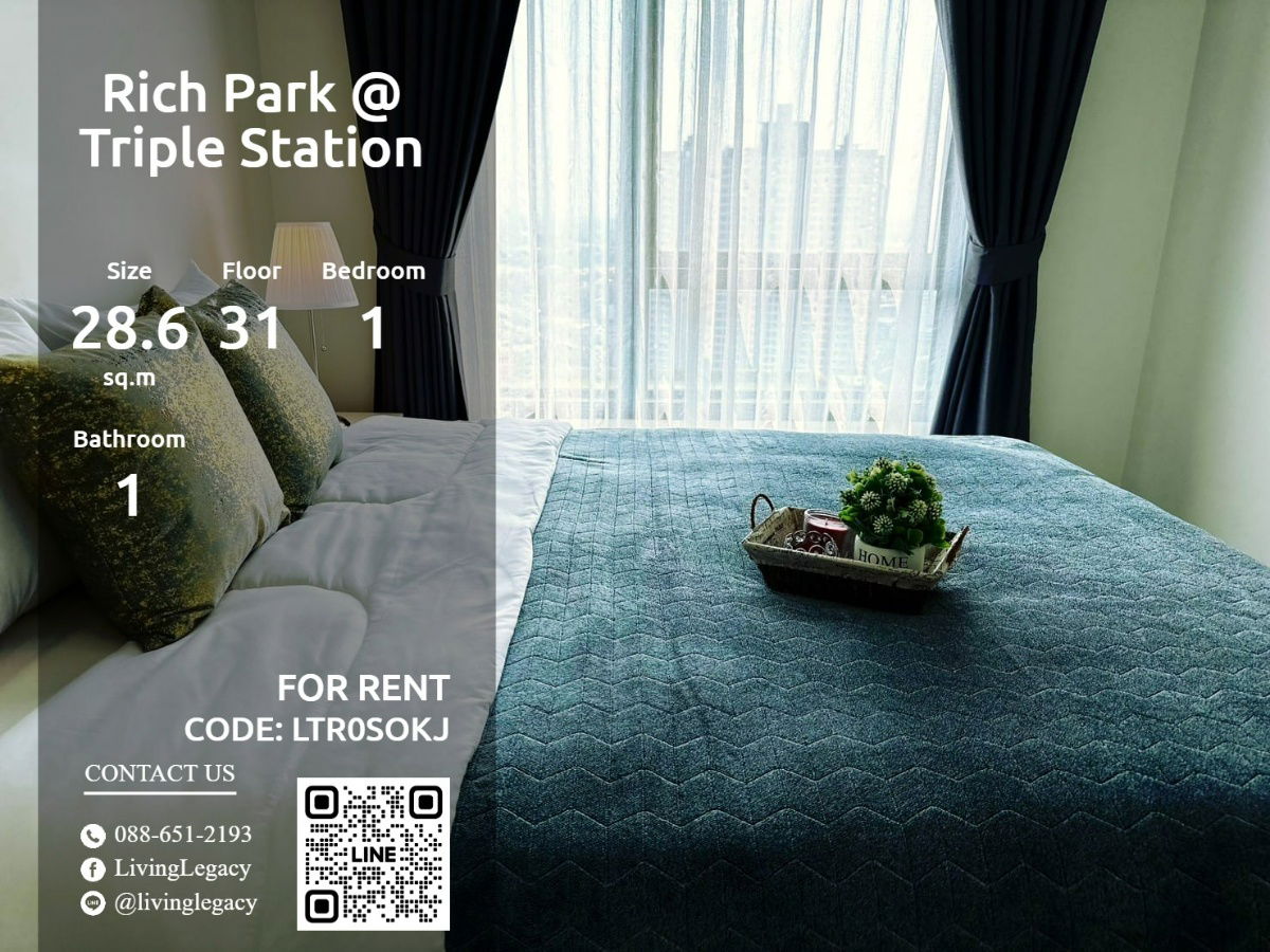 picture LTR0SOKJ Condo For Rent Rich Park @ Triple Station 28.6 Sq.M. Floor 31 line id : @livinglegacy - 1/9