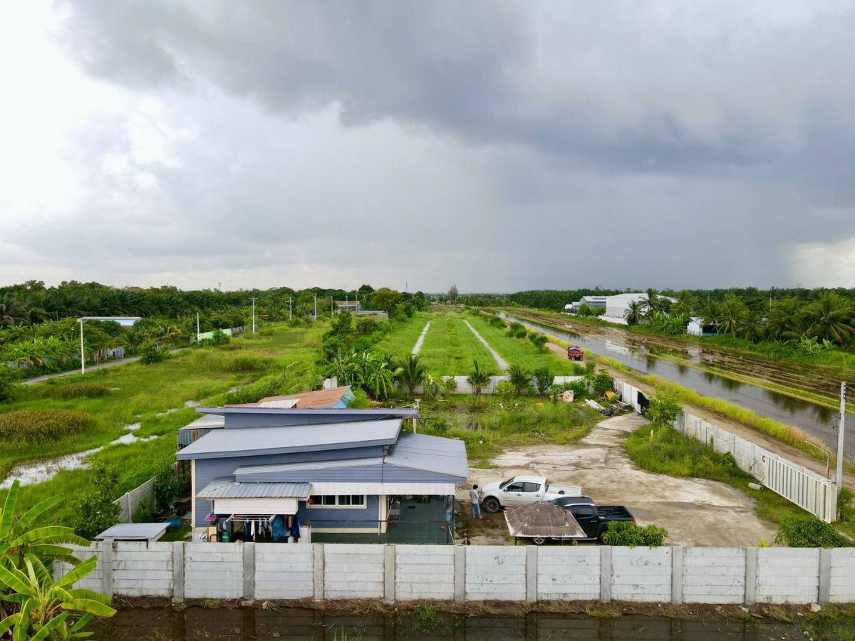 picture 1 rai of land with house, Soi 8, Nong Suea, Pathum Thani, single-family house, raised floor, 2950000 baht, title deed ready for transfer, gate - 7/24