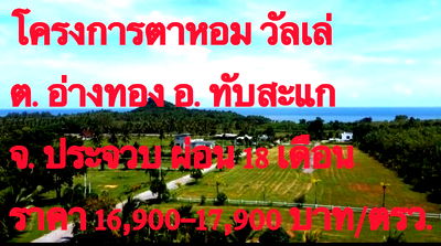 Land for sale :  Ang Thong, Thap Sakae District, Prachuap Khiri Khan Province, 91-114-141 sq m, 16,900per sq m, 10% contract, 20,000-30,000 baht per month, 18 months, 