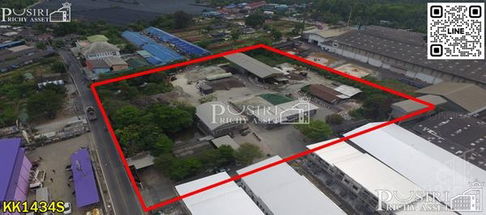 ขายที่ดิน 7 ไร่ พร้อมพื้นที่ใช้สอย ลานคอนกรีตเต็มพื้นที่ มีโรงงาน โกดัง สำนักงาน อุปกรณ์และใบ รง.4 ครบถ้วน แถมติดถนน 2 ด้านในราคาที่เปล่า - KK1434S