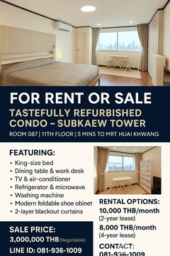 Tastefully Refurbished Condo at Subkaew Tower | 11th Floor | 5550361