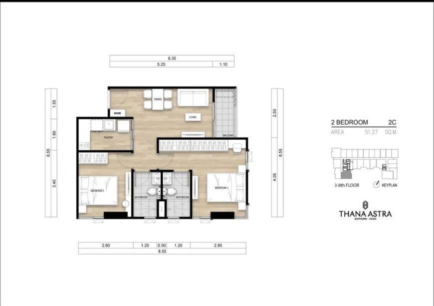 รูป ขายคอนโด Thana Astra Sathorn-Chan คอนโด ใจกลางเมือง ที่สุดของทำเลศักกยภาพ แบบ 1 ห้องนอน และ แบบ 2 ห้องนอน ขนาด 39 ตรม.-60 ตร.ม. ใกล้ BTS เซ็นต์หลุยส์ - รูปที่ 10/20
