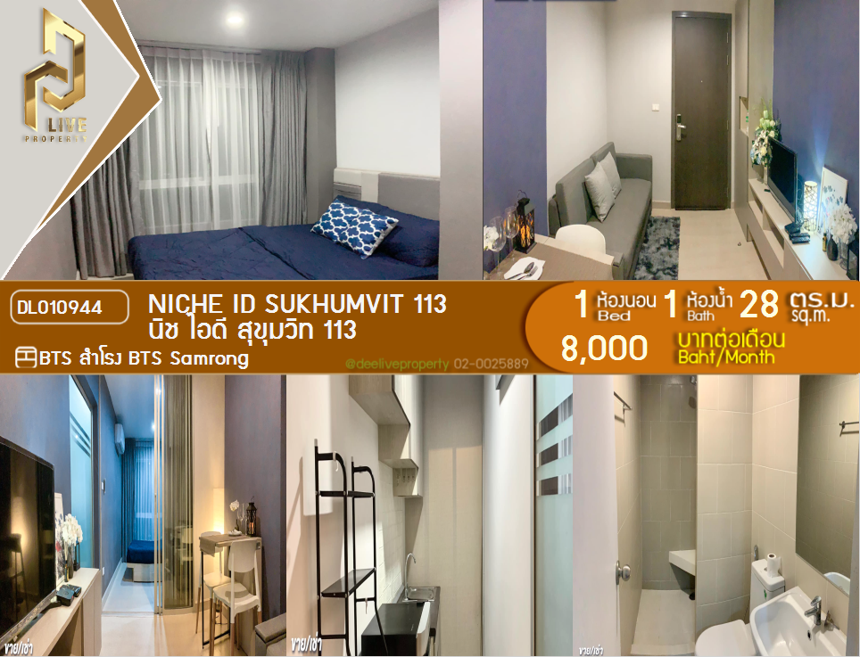 รูป DL010944 ให้เช่าคอนโด นิช ไอดี สุขุมวิท 113 (Niche id Sukhumvit 113) ใกล้ BTS สำโรง พร้อมเข้าอยู่ โทรด่วน 0638692663 LineID @897iyzll - รูปที่ 1/6