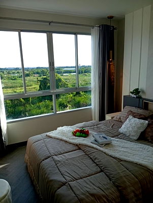 คอนโดให้เช่า : ดีคอนโด แคมปัส รีสอร์ท abac บางนา ห้องมุม ห้องรีโนเวทใหม่ เครื่องใช้ไฟฟ้าใหม่ ชั้น6 ตึก C 