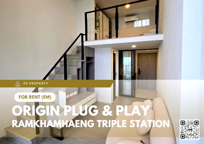 คอนโดให้เช่า : ให้เช่า 📍 Origin Plug & Play Ramkhamhaeng Triple Station 📍 ห้อง DUPLEX เฟอร์นิเจอร์ และ เครื่องใช้ไฟฟ้าครบ 