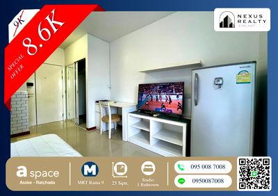 Condos for rent Din Daeng Road : 🔥🔥Very good price!! Call quickly before the room is reserved!! Beautiful room!! Fully furnished!! A space asoke ratchada next to MRT Rama 9🔥🔥 