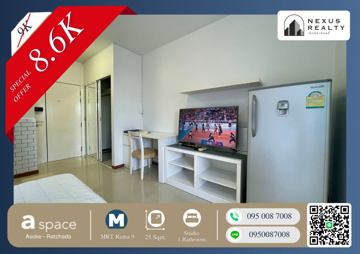 picture 🔥🔥Very good price!! Call quickly before the room is reserved!! Beautiful room!! Fully furnished!! A space asoke ratchada next to MRT Rama 9🔥🔥  - 1/9