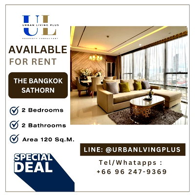Condos for rent : ( UL2406204 ) Tel/Line 096-2479369 ,  The Bangkok Sathorn for rent 2 bedroom, 2 bathroom , 118 Sq.M., furnished, ready to move in