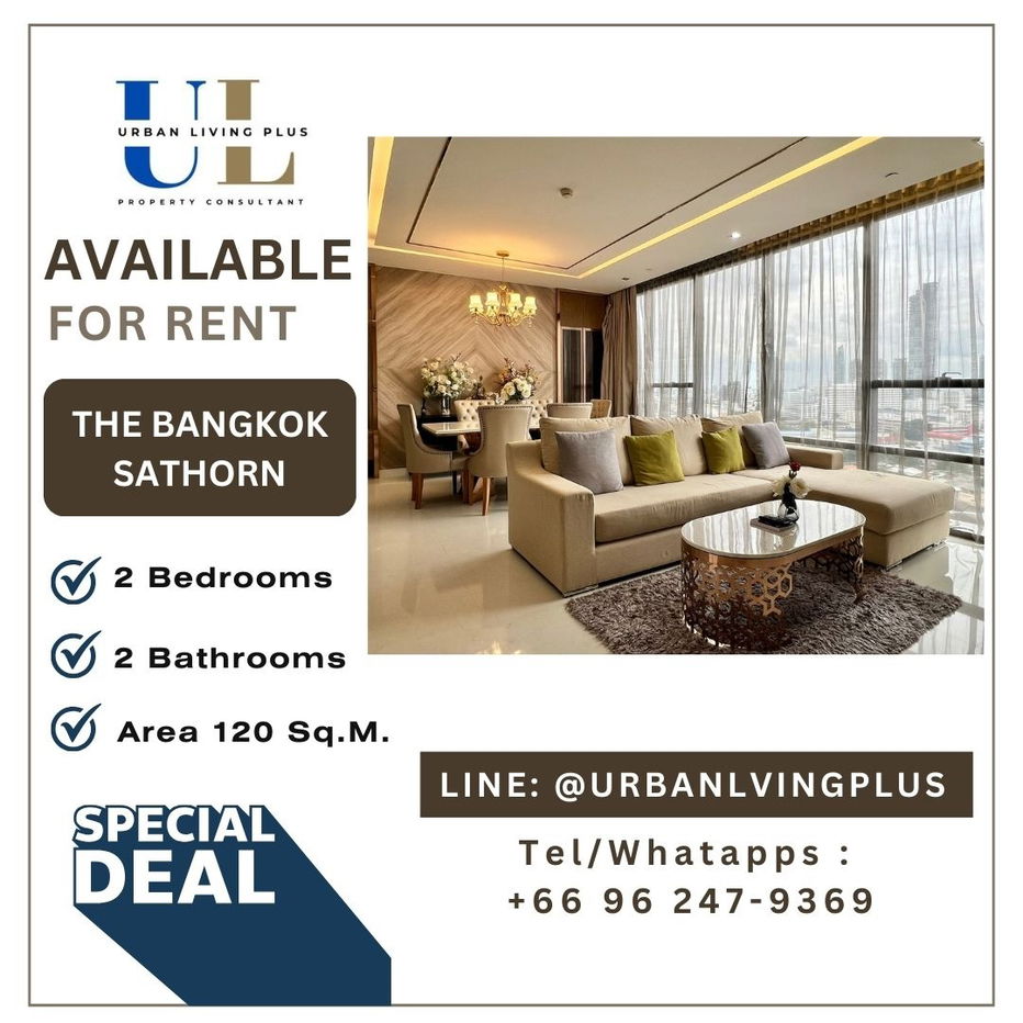 picture ( UL2406204 ) Tel/Line 096-2479369 ,  The Bangkok Sathorn for rent 2 bedroom, 2 bathroom , 118 Sq.M., furnished, ready to move in - 1/13