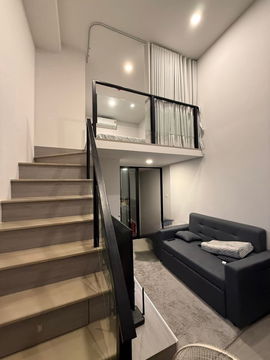 Duplex 2-storey, full furnished Condo 33 sqm. Origin Plug & Play Ramkhamhaeng Triple Station (Soi 103) Next to 3 Lines BTS/MRT. Ready to move-in