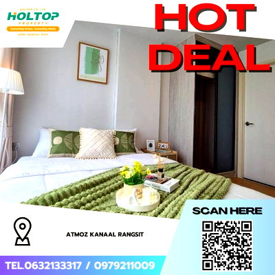 Condos for rent Big C Super Center Rangsit : #Z3471💥 031268 🔥Condo for rent: Atmoz Kanaal Rangsit