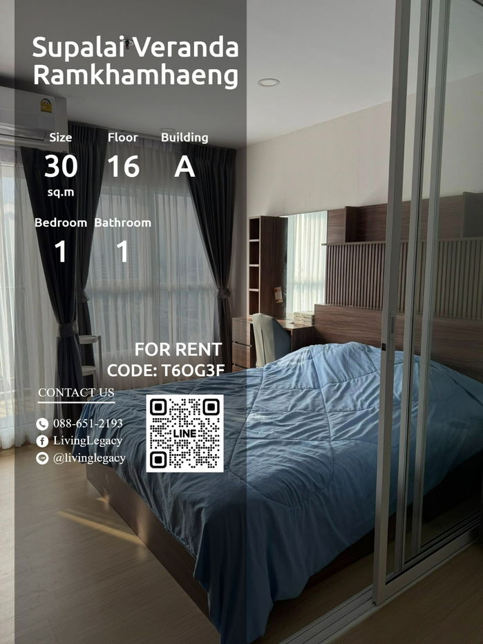picture T6OG3F Condo For Rent Supalai Veranda Ramkhamhaeng 30 Sq.M. Floor 16 Building A line id : @livinglegacy - 1/7