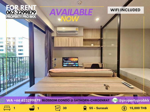 🌿✨ For Rent: Blossom Condo @ Sathorn–Charoenrat Cozy 1-Bedroom near BTS Surasak | Fully Furnished | Wi-Fi Included