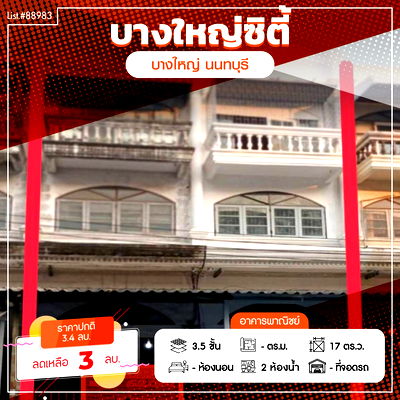 Shophouses for sale Nonthaburi : 🔥 3.5-Storey Commercial Building for Sale – Bang Yai City Soi 11 Ideal for business owners or investors. near school, market, and stadium.