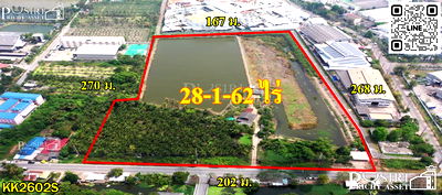 ที่ดิน นิคมสมุทรสาคร : ขายที่สวยเด่น สร้างโรงงานได้ทุกประเภท หน้ากว้าง 202 เมตร ขนาด 28 ไร่ 162 วา ติดคลอง ถนนกว้างใช้รถเทเลอร์ได้สะดวก ใกล้นิคมสมุทรสาคร - KK2602S
