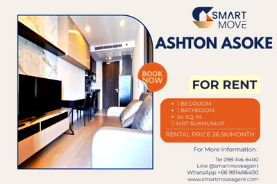 Condos for rent : 🔥 For Rent !! high floor 13++, prime area, rare item !! 🔥 Code C20221206763.....Ashton Asoke, 1 bedroom, 1 bathroom, furnished, ready to move in📣📣