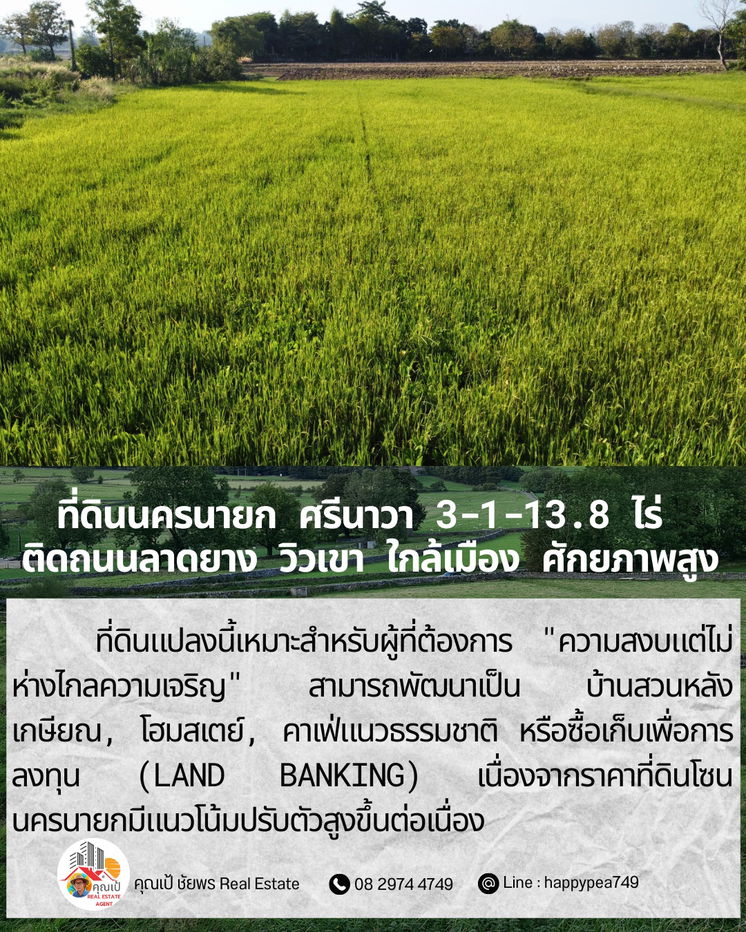 รูป ที่ดินศักยภาพสูง “ติดถนนลาดยาง” 3-1-13.8 ไร่ — สายอินเวสเตอร์ต้องดู!  ศรีนาวา · เมืองนครนายก · ใกล้เมือง · วิวโล่งสวย · ทำเลเติบโตเร็ว - รูปที่ 8/18