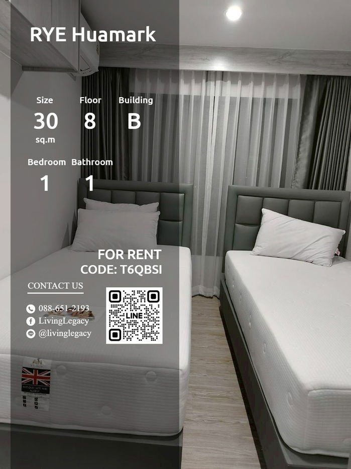 picture T6QBSI Condo For Rent RYE Huamark 30 Sq.M. Floor 8 Building B line id : @livinglegacy - 1/13