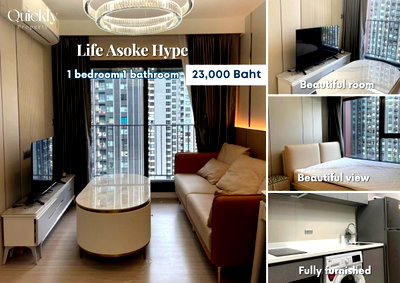 Condos for rent : Life Asoke Hype | Price 23,000 baht | Beautiful room, great view, fully furnished, ready to move in