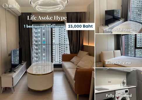Life Asoke Hype | Price 23,000 baht | Beautiful room, great view, fully furnished, ready to move in